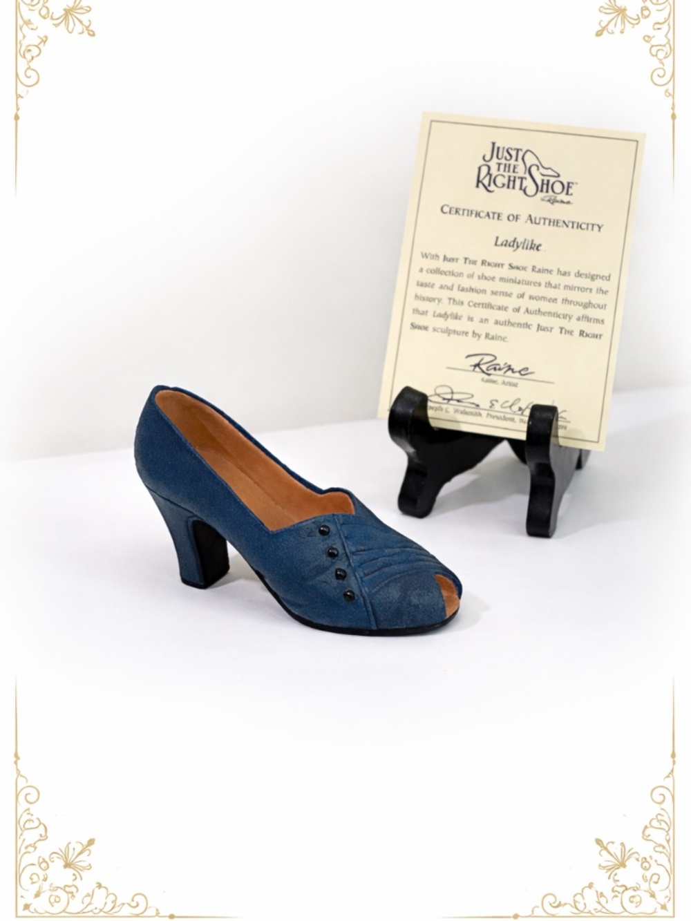 Just the Right Shoe by Raine “Lady-Like” Navy Blue Miniature Sculpture w/ COA